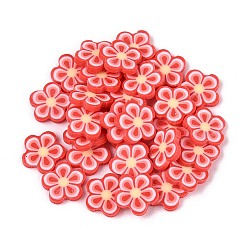 Оранжево-Красный Цветочные кабошоны из полимерной глины ручной работы, ногтей декоративные аксессуары, оранжево-красный, 4.5~7x4.5~7x0.5~1 мм, Около 50000 шт / 1000 г