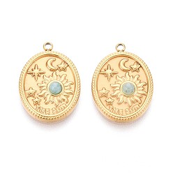Настоящее золото 14K Природные подвески амазонит, овал с подвесками солнце луна, с 304 установками из нержавеющей стали, реальный 14 k позолоченный, 20.5x15x3.5 мм, отверстие : 1.5 мм