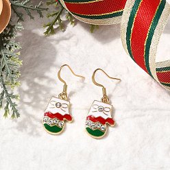 Золотой Болтаться серьги сплава эмали, рождественские перчатки, со стразами, золотые, 33x13.5 мм