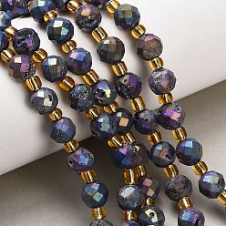 Темная Орхидея Гальванические природные друзы геод, граненые, круглые, с бисером, темные орхидеи, 8 мм, отверстие : 1.2 мм, около 17 шт / нитка, 7.56'' (19.2 см)