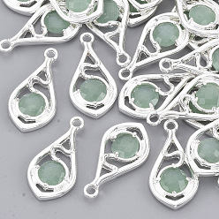 Dark Sea Green Faceted Glass Pendants, with Eco-Friendly Alloy Open Back Settings, Nickel Free, Teardrop, Silver Color Plated, Dark Sea Green, 21x11x3.5mm, Hole: 1.6mm