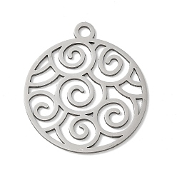 Нержавеющая Сталь Цвет 201 подвески из нержавеющей стали, лазерная резка, полый плоский круг с подвеской в виде вихря, анти-тускнение, цвет нержавеющей стали, 35x30x1 мм, отверстие : 3 мм