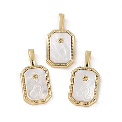 Лео Стойка металлическая латунная микропрофилированная кубическая циркония подвески, с оболочкой, долговечный, без свинца и без кадмия, реальный 18 k позолоченный, щит с двенадцатью созвездиями, Лев, 20.5x10x2.5 мм, отверстие : 4.5x2 мм