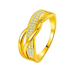 Золотой Кольца для женщин с микропаве из латуни и кубическими цирконами, твист, золотые, размер США 10 (19.8 мм)