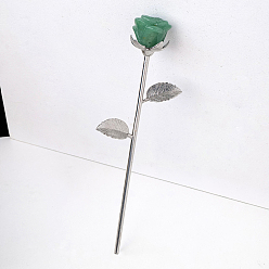 Зеленый Авантюрин Резные розы из натурального зеленого авантюрина, Платиновый тон, латунная цветочная ветка для женщин и девочек, подарок на День Святого Валентина, 230 мм