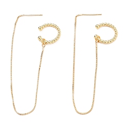 Золотой Латунные ушные нити, серьги-манжеты, с коробкой цепей, золотые, 150 мм, штифты : 1 мм