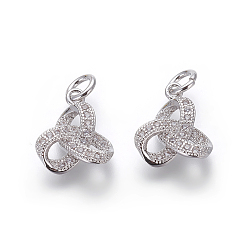 Платина Латунные микро проложить кубического циркония подвески, без свинца и без кадмия, прозрачные, Троицкий узел / трикетра, ирландцы, платина, 12.5x10.5x3.5 мм, отверстие : 3 мм