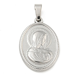 Нержавеющая Сталь Цвет Не тускнеющие 304 подвески из нержавеющей стали, очарование религиозной темы, овальные с рисунками " virgin mary", цвет нержавеющей стали, 24x16x2~2.5 мм, отверстие : 5x3 мм