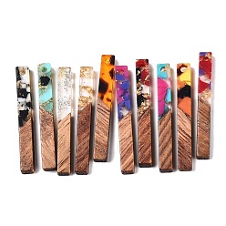 (52) Непрозрачная лаванда Подвески из эпоксидной смолы и орехового дерева, золотой фольгой, прямоугольные, разноцветные, 39.5x4.5x3.5 мм, отверстие : 2 мм