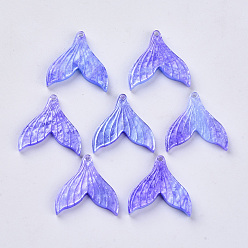 Lilac Cellulose Acetate(Resin) Pendants, with Glitter Powder, Rainbow Gradient Mermaid Pearl Style, Mermaid Tail Shape, Mauve, 19x19x3mm, Hole: 1.2mm