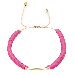 Фуксиновый Браслеты из плетеных бусин Heishi из полимерной глины, регулируемый браслет из латунных трубчатых бусин, красно-фиолетовые, 6-1/4~10-1/4 дюйм (16~26 см)