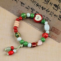 Разноцветный Браслеты с подвесками из фарфорового бисера ручной работы, браслеты из вощеного шнура, плетеные из бусин, яблоко, красочный, 5-7/8~9-7/8 дюйм (15~25 см)