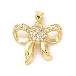 Настоящее золото 18K Покрытие стойки латунь микропаве прозрачные подвески из кубического циркония, долговечный, без кадмия и без свинца, бантом, реальный 18 k позолоченный, 19x20x6 мм, отверстие : 3.4x4.4 мм