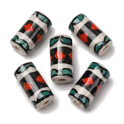 Vert Foncé Perles en porcelaine manuelles, peint à la main, colonne avec losange, vert foncé, 18~19x9mm, Trou: 2mm