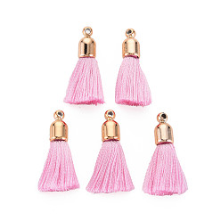 Бледно-Розовый Полиэфирные украшения кисточкой подвесные, с пластиковыми выводами ccb, золотой свет, розовый жемчуг, 25~30x6 мм, отверстие : 1.5 мм