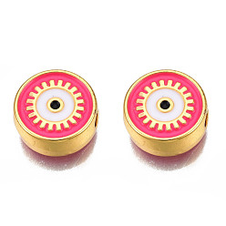 Темно-Розовый Стойки обшивки сплава эмали подвески, золотой свет, без кадмия, без никеля и без свинца, плоские круглые с сглаза, темно-розовыми, 12x4.5 мм, отверстие : 2 мм