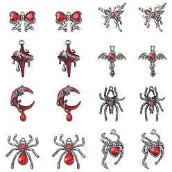 Mixed Shapes 16шт 8 стили подвески со стразами из сплава, металлический черный , разнообразные, 18~36.5x19~31x5~11 мм, отверстие : 1.6~3.5 мм, 2 шт / стиль