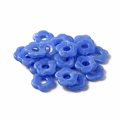 Bleu Royal Perles acryliques, style de pierres fines imitation, la moitié foré, fleur, bleu royal, 26x27x5mm, Trou: 1.6mm