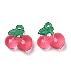 Deep Pink Transparent Acrylic Pendants, Cherry Charms, Deep Pink, 18.5x19x9.5mm, Hole: 1.6mm