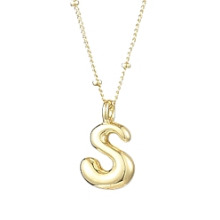 Letter S 1латунные подвески с буквами в виде букв, ожерелье из воздушных шаров и букв, реальный 18 k позолоченный, Письмо с, 17.52 дюйм (44.5 см)