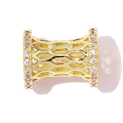 Настоящее золото 18K Барабан латунный прозрачный кубический цирконий европейские бусины, колонка с большим отверстием бусина, ионное покрытие (ip), зеркальная полировка, реальный 18 k позолоченный, 11x9 мм, отверстие : 5.3 мм