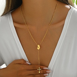 Virgin 201 шарик ожерелья из нержавеющей стали четки, портрет крест кисточки ожерелья для женщин, золотые, девственница, 20.47 дюйм (52 см)