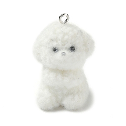 Собака Подвески из флокированной смолы, с платиновыми железными петлями, собака, 33x22x22 мм, отверстие : 1.8 мм