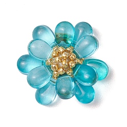 Бирюза Подвески из прозрачного стекла в форме капли, цветок, с круглыми стеклянными бусинами и бисером и 304 открытыми соединительными кольцами из нержавеющей стали, бирюзовые, 24x27x9 мм, отверстие : 2.5 мм
