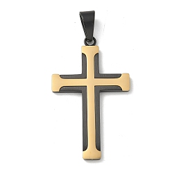 Настоящее золото 18K Вакуумное покрытие pvd 304 подвески из нержавеющей стали, крест подвески, реальный 18 k позолоченный, 41x25x2.5 мм, отверстие : 8x5 мм