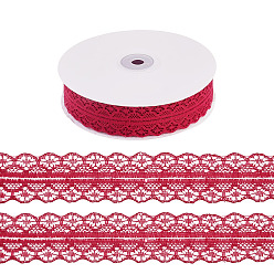 Red Polyester Lace Ribbon, for Flower Packaging, Red, 1-1/8 inch(30mm), about 49.21 Yards(45m)/Roll