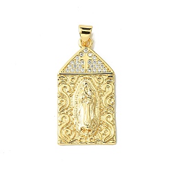 House Golden Brass Micro Pave Clear Cubic Zirconia Pendants, Cadmium Free & Nickel Free & Lead Free, House, 32x16.5x3mm, Hole: 3.5x6.5mm