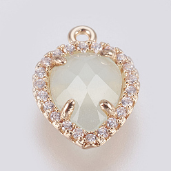 Светло-голубой Латунь стекло кулоны, с кубического циркония, граненые, слеза, золотой свет, светло-голубой, 15x11x4.5 мм, отверстие : 1.2 мм