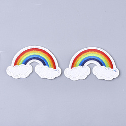 Colorful Computerized Embroidery Cloth Iron On Patches, Costume Accessories, Appliques, Rainbow, Colorful, 63x40x1.5mm