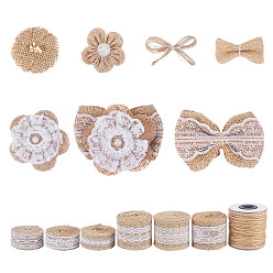 Bronze Accessoires de costume de chanvre imitation faits à la main avec perle d'imitation, fleur, tan, 40~45x12~14mm