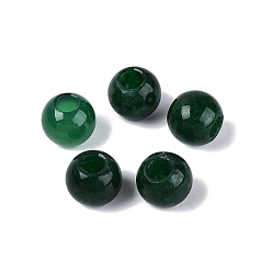 Темно-Зеленый Натуральный белый нефрит европейский бисер, гладкий круглый, бусины с большим отверстием, окрашенные, темно-зеленый, 10~10.5x9~9.5 мм, отверстие : 4 мм