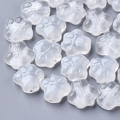 WhiteSmoke Transparent Spray Painted Glass Beads, Dog's Paw, WhiteSmoke, 11x12x4.5mm, Hole: 1mm