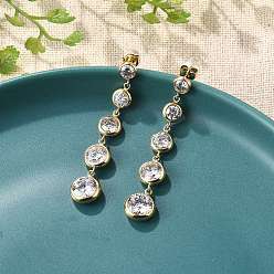 Круглые 304 серьги-гвоздики с кисточками из нержавеющей стали с прозрачным кубическим цирконием, реальный 18 k позолоченный, круглые, 46.5x9 мм