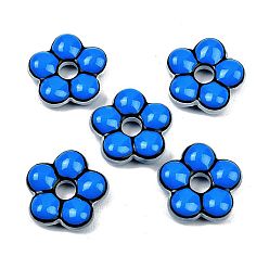 Темно-Голубой Стеклянные эмалевые бусины ручной работы, цветок, окрашенная и подогревом, глубокое синее небо, 24x24.5x7~8 мм, отверстие : 5.8 мм
