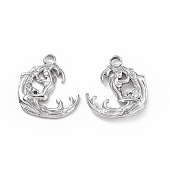Stainless Steel Color Non-Tarnish 304 Stainless Steel Pendant, Moon with Human Charm, Stainless Steel Color, 22x19x2mm, Hole: 3mm