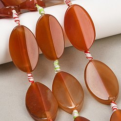 Chocolate Natural Dragon Veins Agate Beads Strands, Dyed & Heated, Flat Oval, Chocolate, 38~40x23~25x8~9mm, Hole: 2.5~3.5mm, about 8pcs/strand, 15.35''~15.55''(39~39.5cm)