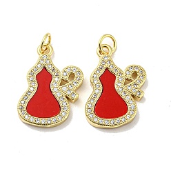 FireBrick Brass Micro Pave Cubic Zirconia Pendants, Cadmium Free & Lead Free, with Synthetic Turquoise, Gourd, FireBrick, 21x15x2.5mm
