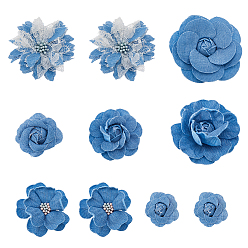 Небесно-голубой 10 шт. 7 стили джинсовые цветы для одежды аксессуары декоративные, голубой, 31~71x33~74.5x4~29 мм