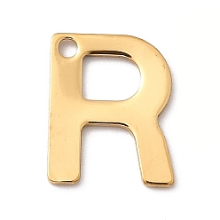 Letter R 304 прелести нержавеющей стали, письмо амулеты, ионное покрытие (ip), реальный 18 k позолоченный, Буква R, 11x9x0.8 мм, отверстие : 1.2 мм