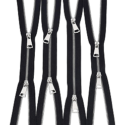 Black Nylon Garment Accessories, Zip-fastener Component Sets, Nylon and Brass Zipper & Alloy Zipper Puller, Platinum, Black, 800~820x30x2mm, 4strand/set