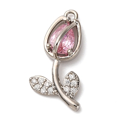 Платина Латунные микро проложить кубического циркония подвески, стойки покрытие, цветок, долговечный, без кадмия и без свинца, платина, 19.5x15x5 мм, отверстие : 1.4 мм