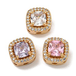 Настоящее золото 18K Латунные микро проложить кубического циркония бусы, без никеля , со стеклом, разноцветные, квадратный, реальный 18 k позолоченный, 10x9.5x6.5 мм, отверстие: 1.8 и 1.4 мм