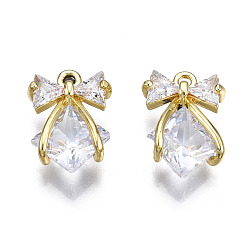 Oro Colgantes de circonita cúbica transparente con incrustaciones de latón, sin cadmio y níque y plomo, lazo, dorado, 15x10x4 mm, agujero: 1.2 mm