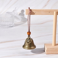 Античная Бронза Железный колокольчик и подвеска в виде звезды из сплава, подвесные украшения из деревянных бусин и шнура из искусственной замши, античная бронза, 115 мм