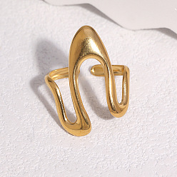 Golden Irregular 304 Stainless Steel Cuff Open Rings for Women, Golden, Inner Diameter: 17.4mm
