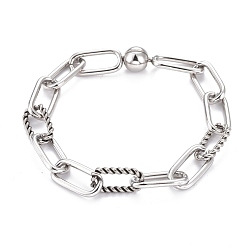 Stainless Steel Color Tarnish Resistant 304 Stainless Steel Paperclip Chain Bracelets, with Fold Over Clasps, Textured, Stainless Steel Color, 7-1/2 inch(19cm)